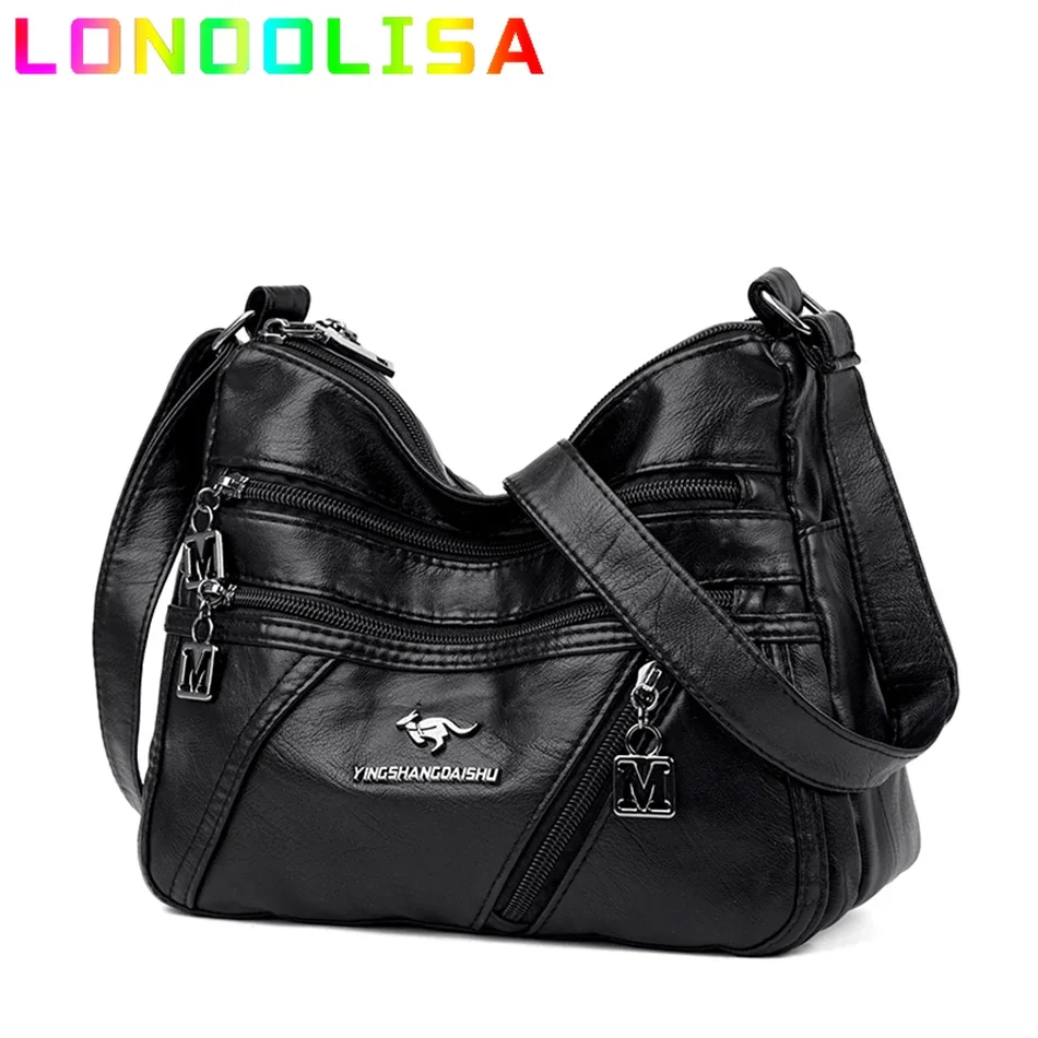 Bolso de cuero suave de alta calidad para mujer, bandolera de diseñador con múltiples bolsillos, 2024