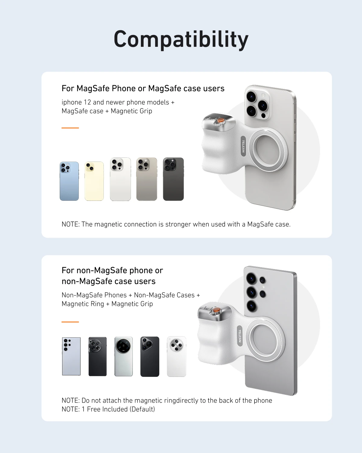 TELESIN Magnetic Phone Camera Shoot Hand Grip Phone Holder Shooting Aid Remote Control Handle For iPhone HUAWEI SAMSUNG Phone - Image 6