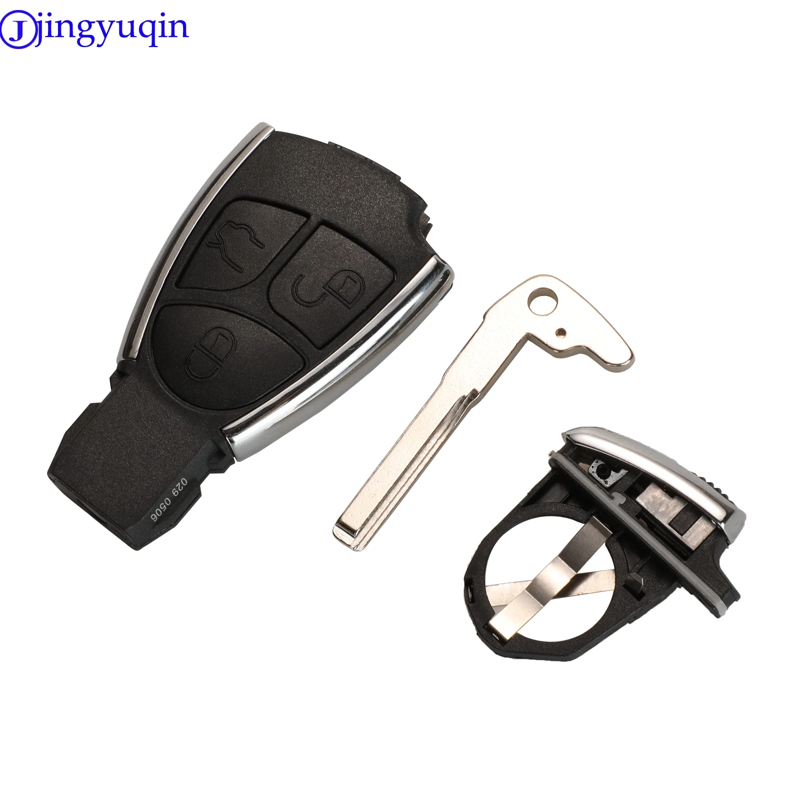 Jingyuqin casing cangkang kunci jarak jauh 3 tombol, modifikasi sisi perak gaya baru, penutup Fob untuk Benz CLS C E S + Pemegang baterai