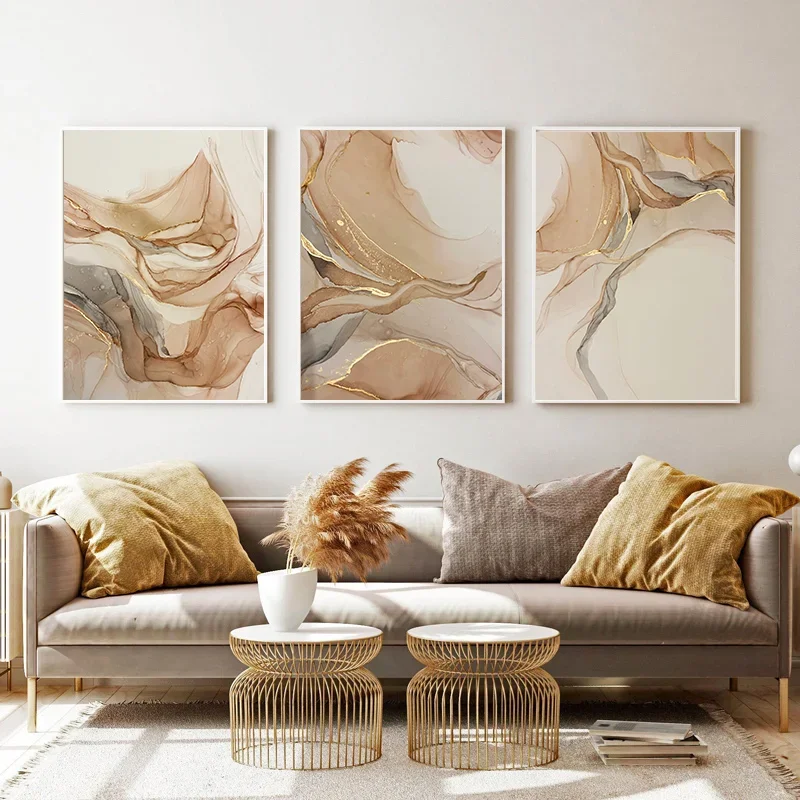 Beige Marble Poster Decorative Paintings Nordic Modern Fashion Abstract Gold Luxury Canvas Painting Wall Art For Room Decor