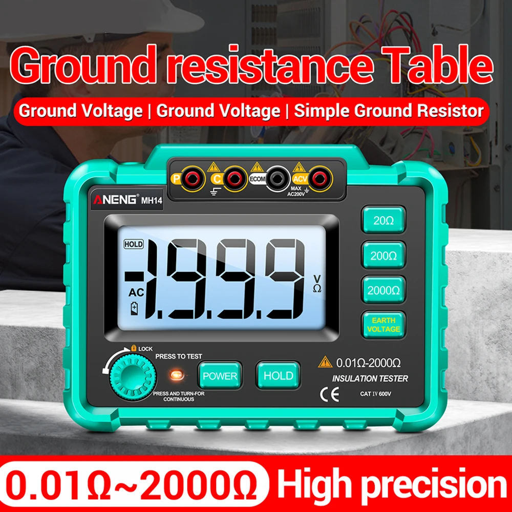 MH14 Ground Resistance Megohm Testers Meter Megohmmeter Voltmeter Green Color 1999 Conuts Ohm Detector Tools without Battery