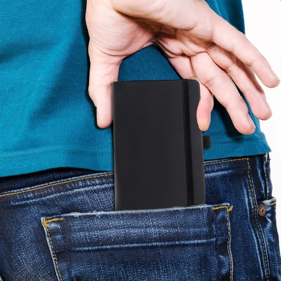 2 حزمة جيب دفتر صغير دفتر ملاحظات بغلاف مُجلّد 4 بوصة × 5.7 بوصة 200 صفحة أغطية جلد مع حامل قلم علامة الصفحة