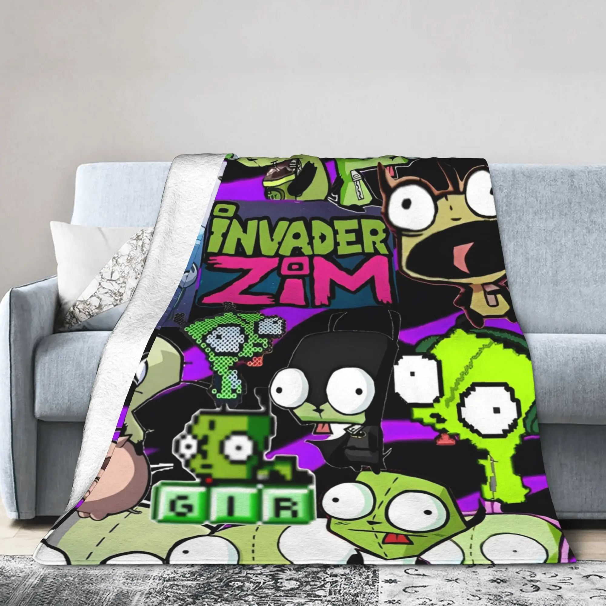 Cute Invader Zim Anime Blanket Flannel  Cozy Soft Throw Blanket for Sofa Rug Piece