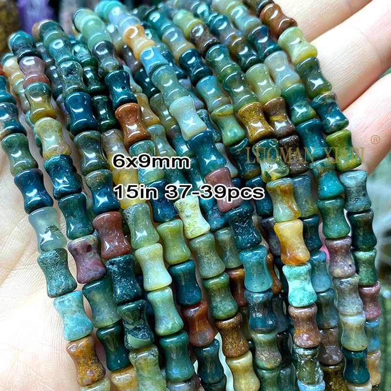 Natural Stone Cylinder India Agate Loose Tube Spacer Beads for Jewelry Making DIY Bracelet Necklace Needwork Accessories 15\'\'