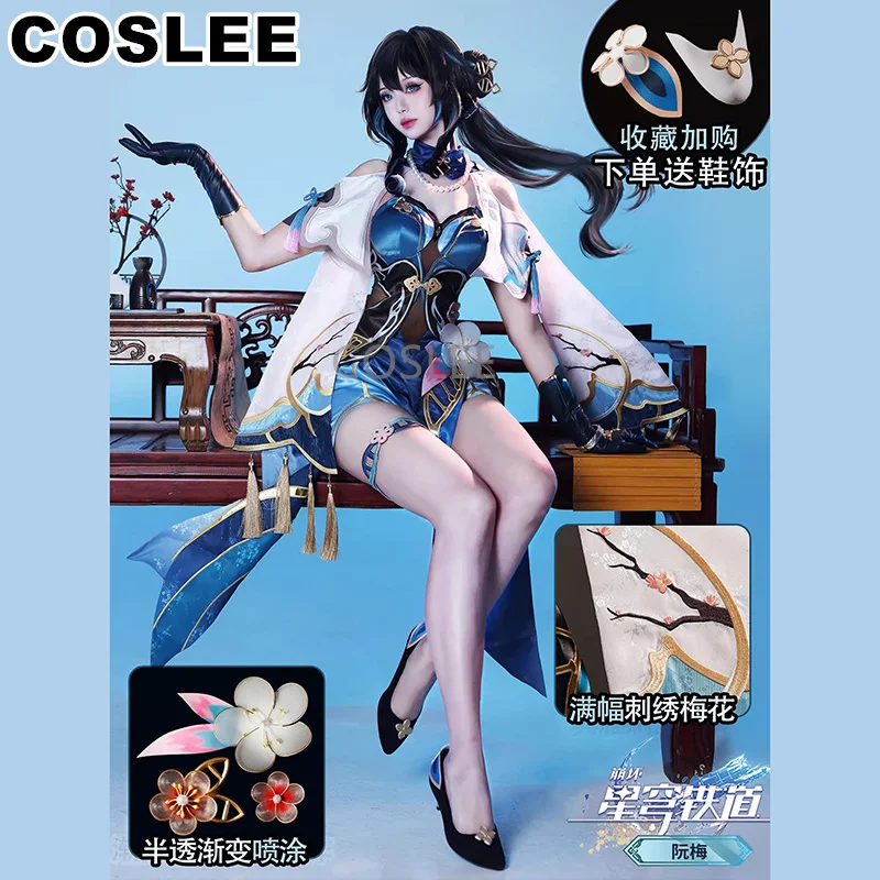 COSLEE Ruan Mei Cosplay Honkai: Star Rail Costume Ruan Mel Game Suit Lovely Uniform Dress Halloween Carnival Party Outfit Women