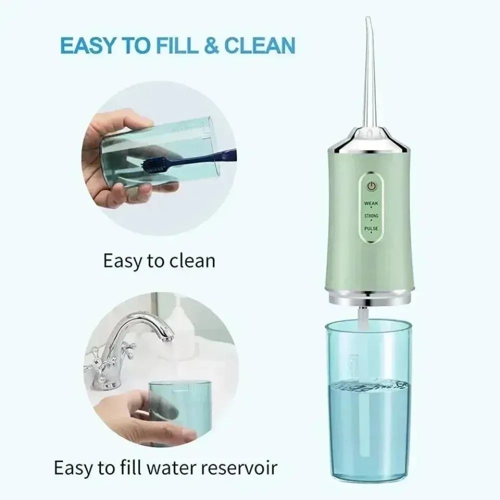 Oral Irrigator Portable Dental Water Flosser USB Rechargeable Water Jet Floss Tooth Pick Tip 220ml 3 Modes Teeth Cleaner