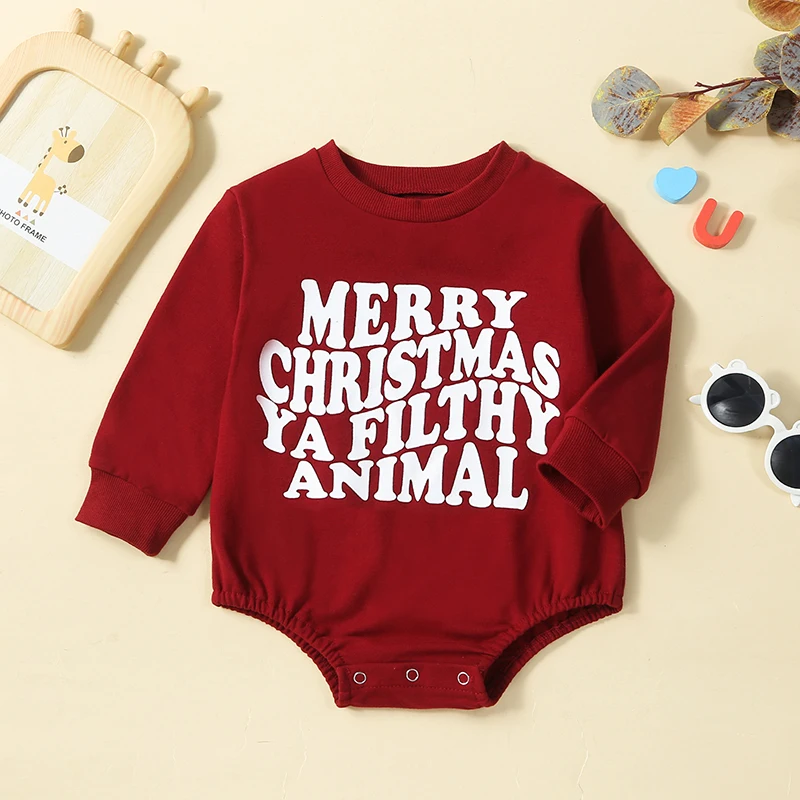 Infant Baby Christmas Jumpsuit Letter Print Long Sleeve Sweatshirt Romper Newborn Baby Swearshirt Bodysuits Festival Clothes