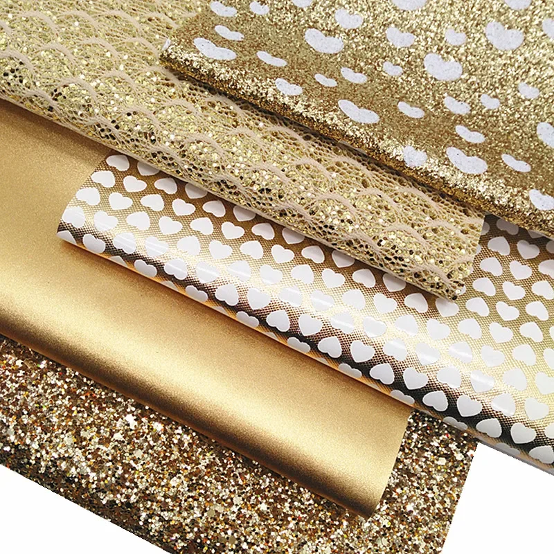 Gold Glitter Leather Sheets White Hearts Valentine Synthetic Leather Mermaid Mesh Glitter Leather Matt Gold For DIY 21x29CM Y352