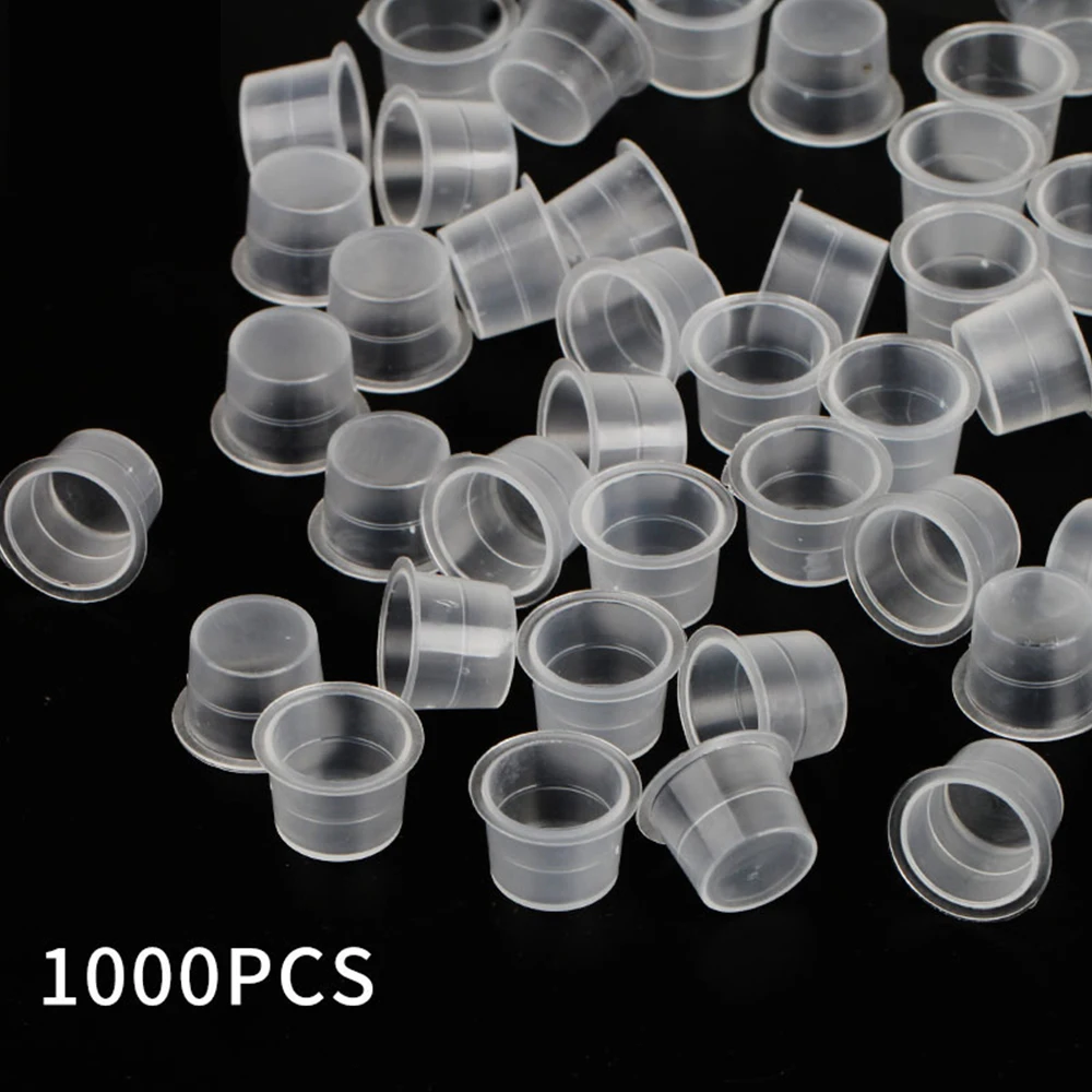 DM Top Quality 1000pcs Disposable Plastic Tattoo Ink Cups Permanent Makeup Pigment Clear Holder Container Cap Tattoo Accessory