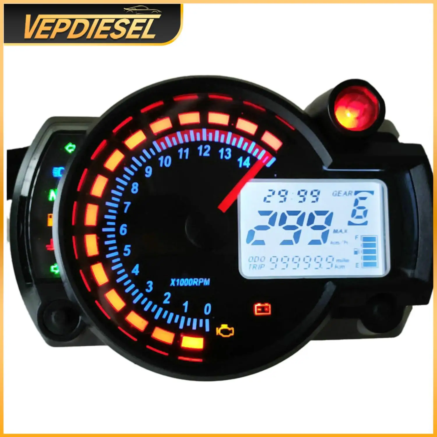 

Universal KOSO LCD Digital Motorcycle RX2N Odometer Speedometer Meter Instrument Adjustable MAX 299KM/H 7colors Dashboard