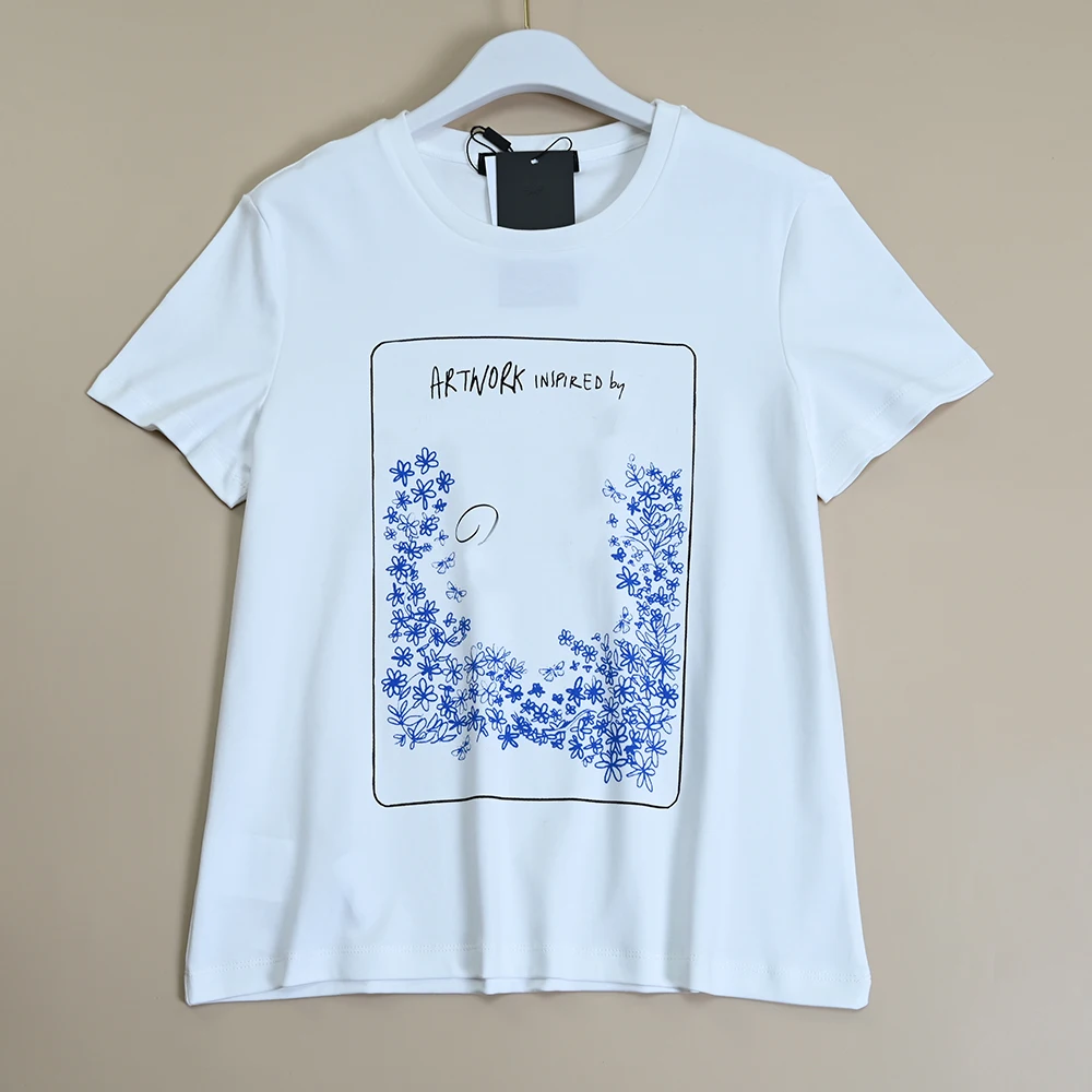 

New Women's round Ne ort Sve T-irt Simple Print Versatile Basic Fit Summer Top Creative Floral Print Commute Sle