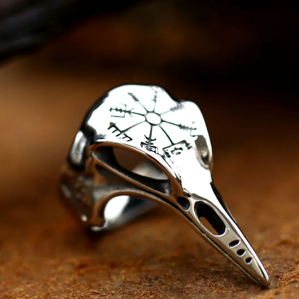 Viking Crow Bone Ring Fashion Men's Punk Rock Hip Hop Ring Retro Silver Pirate Rune Symbol Ring Talisman Wholesale