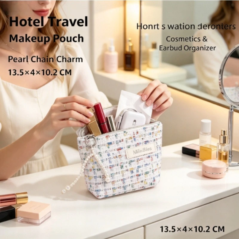 Women Tweed Mini Coin Purse Zipper Wallet, Portable Lipstick Pouch Card Holder, Small Cosmetic Storage Bag, Cute Gift for Girls