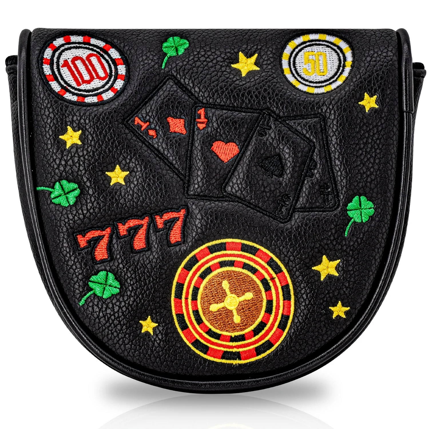 1pc Playing Card Pattern Golf Club Head Cover, Semi-Circular Mallet Golf Putter Cover, PU Material Putter Cover with Embroidery image 5