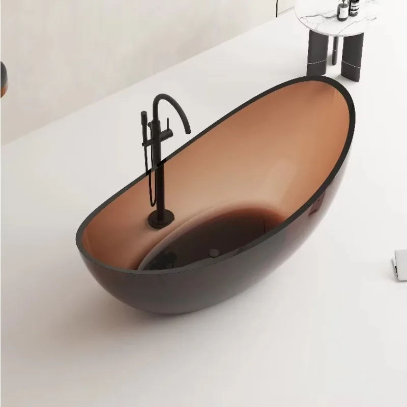 Customized Tea Color Bath Tub Unique Moon Shape Clear Transparent Resin Solid Surface Freestanding Bathtub