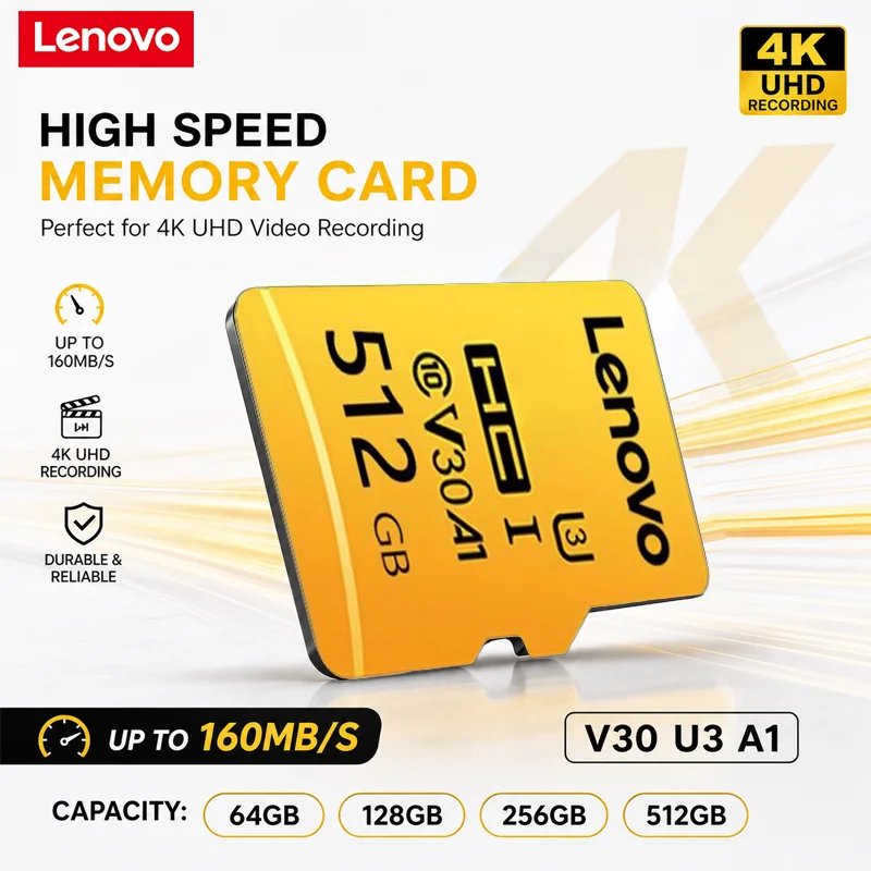 

Lenovo Memory Card Micro SD Card 512GB V30 U3 Flash Cards 128GB 256GB TF Card Memory Microsd compatible For DJI pocket 3 Switch