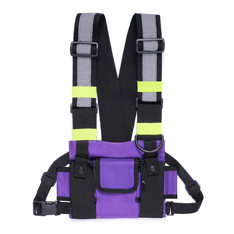 Walkie Talkie Double Chest Bag Radio Reflective Chest Harness Holder Bag Vest Rig Walkie Talkie Front Pack Pouch Case