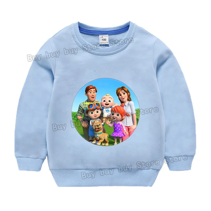 เสื้อสเวตเชิ้ต Cocomelon สำหรับเด็ก ลายการ์ตูน ผ้าฝ้าย แขนยาว เสื้อฮู้ดดี้สำหรับเด็กชายและเด็กหญิง เสื้อผ้าสำหรับฤดูใบไม้ร่วงและฤดูใบไม้ผลิ เสื้อผ้ากีฬา