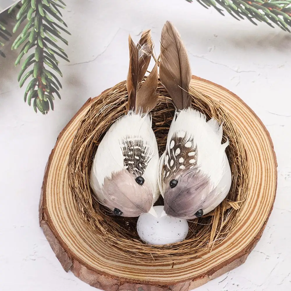 Ornaments Novelty Vine Handmade Home House Decoration Craft Bird Nest Realistic Feathered Birds Egg Artificial Craft Birds