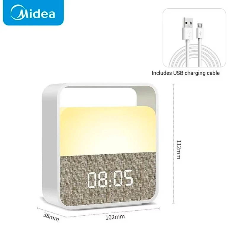 Midea-Lámpara LED de escritorio, reloj recargable, alarma, luz nocturna, regalo creativo para dormitorio, mesita de noche, Festival, cumpleaños