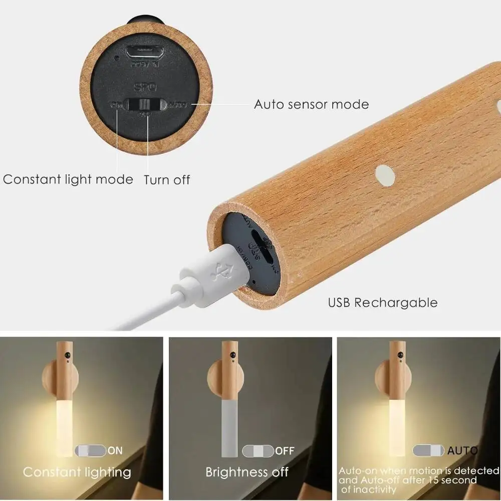 8Pack Lampu Dinding LED Sensor Gerak Pintar Nirkabel Magnetik USB Isi Ulang Untuk Koridor Kamar Tidur Kamar Mandi Dapur