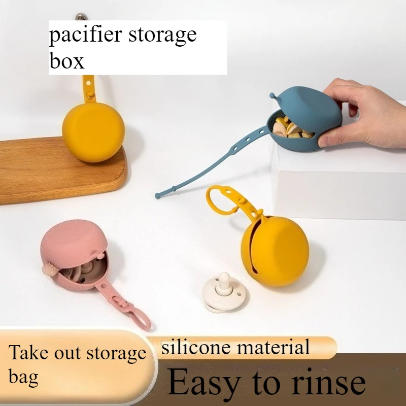 

Silicone Pacifier Holder Case BPA-Free Portable Dustproof Baby Nipple Storage Box with Strap for Stroller Travel