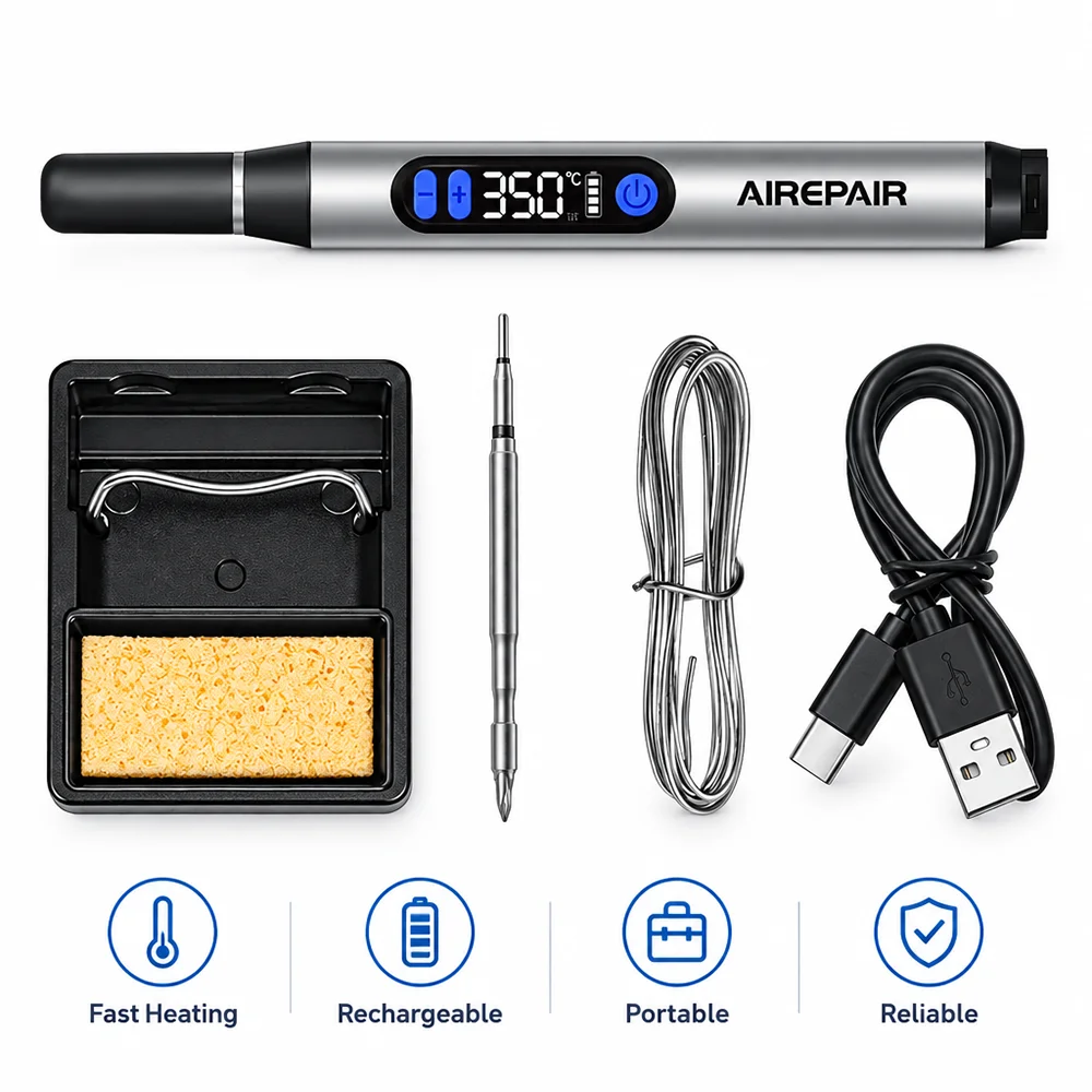 DC 5V Wireless Smart Digital Display Rechargeable Soldering Iron, 200–450°C Soldering Iron for Cell Phone Repairs, Type-C Port