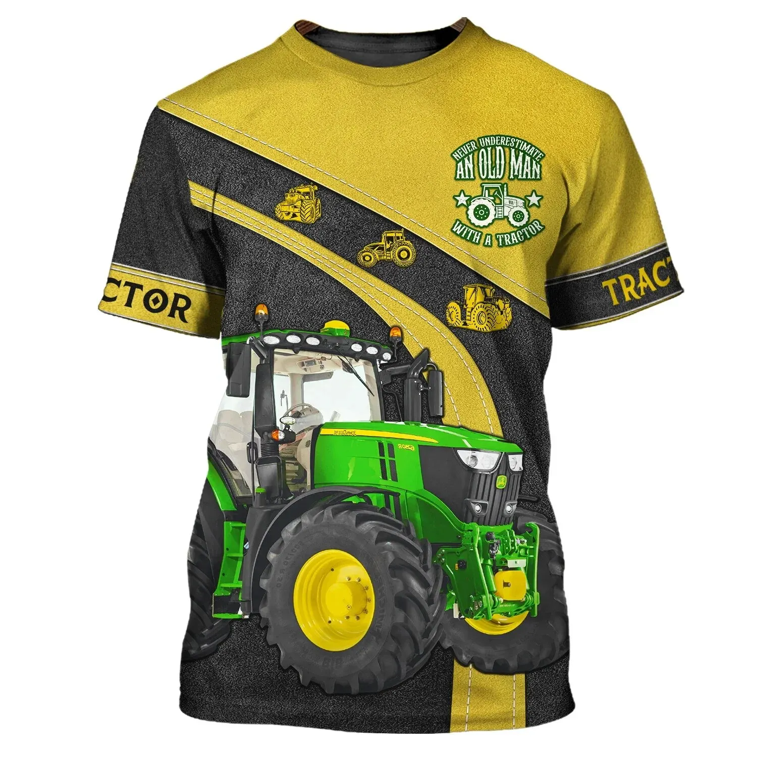 Farm Tractor Pattern 3D Print Summer Men\'s O-Neck T-shirt Casual Short Sleeve Oversized Pullover Fashion Streetwear Men Clothing