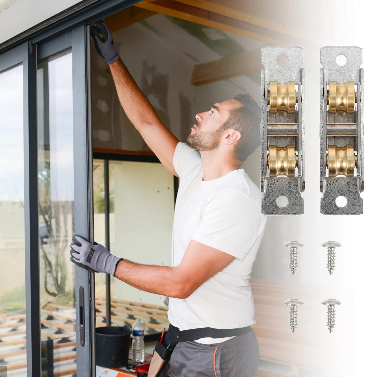 

1Set Sliding Window Pulley Stainless Steel Copper Door Roller Set 88 Type Silent Waterproof Rustproof Sturdy Easy Install