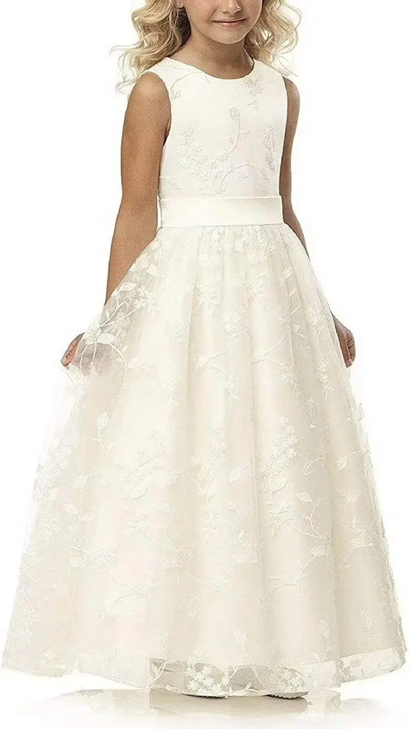 White lace Flower Girl Dress For Wedding Elegant lace  Princess Birthday Party First Communion Dress Ball Gowns