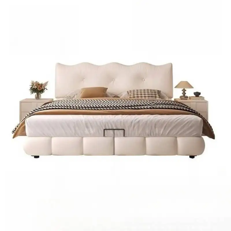 Bed Design Beige Japanese Floating Double Bed Pliable Modern Cama  Home Furniture