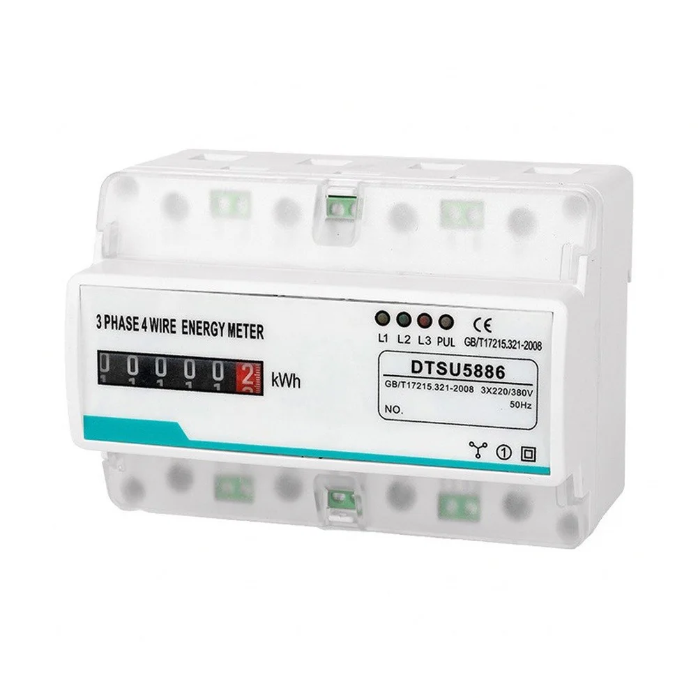 3-Phase 4-Wire 100A Rail-Mount Energy Counter Meter 220/380V, Class 1.0 Bidirectional For Distribution Panel