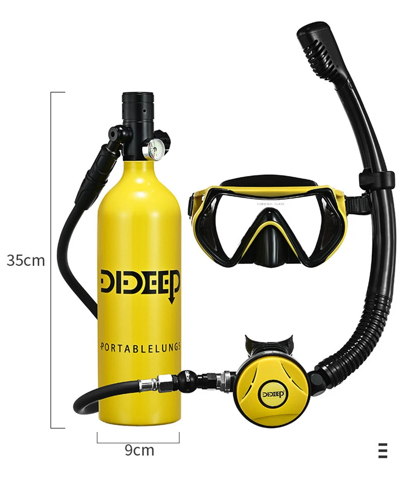 DIDEEP X4000Plus 1L Mini Scuba Diving Tank Oxygen Cylinder Underwater Diving Set Air Oxygen Tank W/ Diving Mask Storage Bag Pump