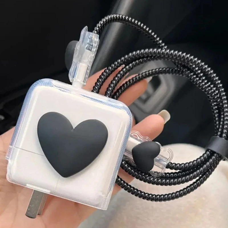 3Dハートケーブルオーガナイザーキット、充電器プロテクター、ワインダー、スリーブコード、破損防止、管理、iPhone 30,35wに適合