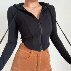 Women's Hooded Thin Long Sleeve Yoga Jacket Slim Drawstring Outdoor Sportswear Striped Zipper Jogger Long Sleeve Sports Jacket