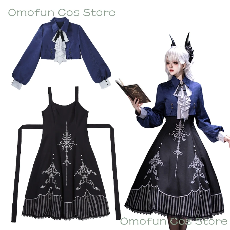 

Women's Gothic Dark Lolita 2-Piece Set Long Sleeve Top Slip Dress Dark Blue Royal Style Original Daily Wear Ouji Style Jirai kei