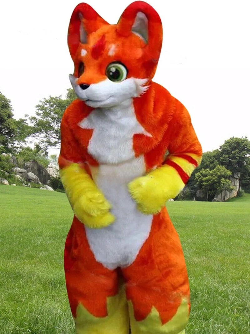 Orange Husky Fox Mid-length Fur Mascot Costume Walking Halloween Christmas and Large-scale Event Suit Role-playing