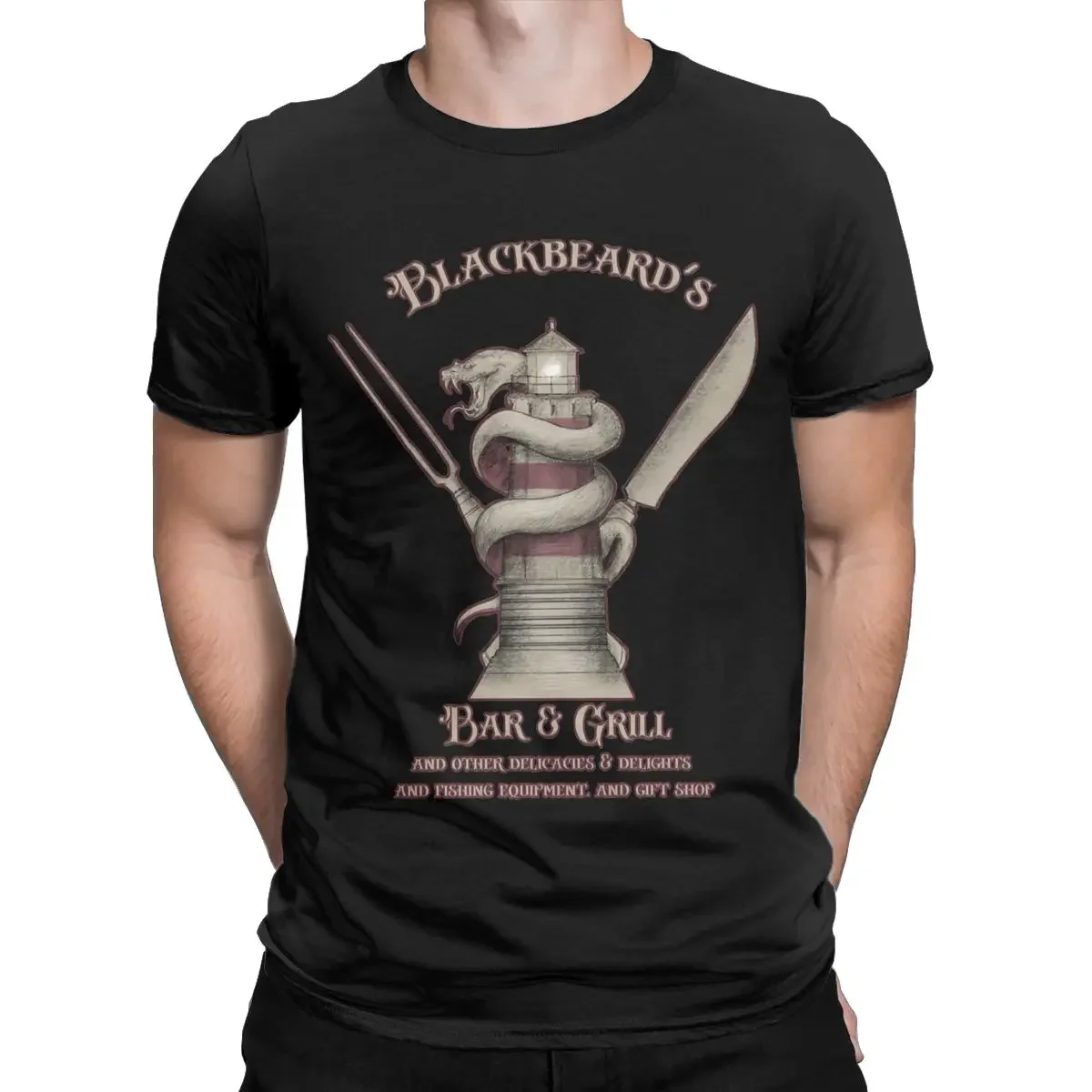 Blackbeard's Bar & Grill T-Shirts for Men Round Collar Cotton T Shirt Our Flag Means Death Short Sleeve  Tee Shirt Clothing