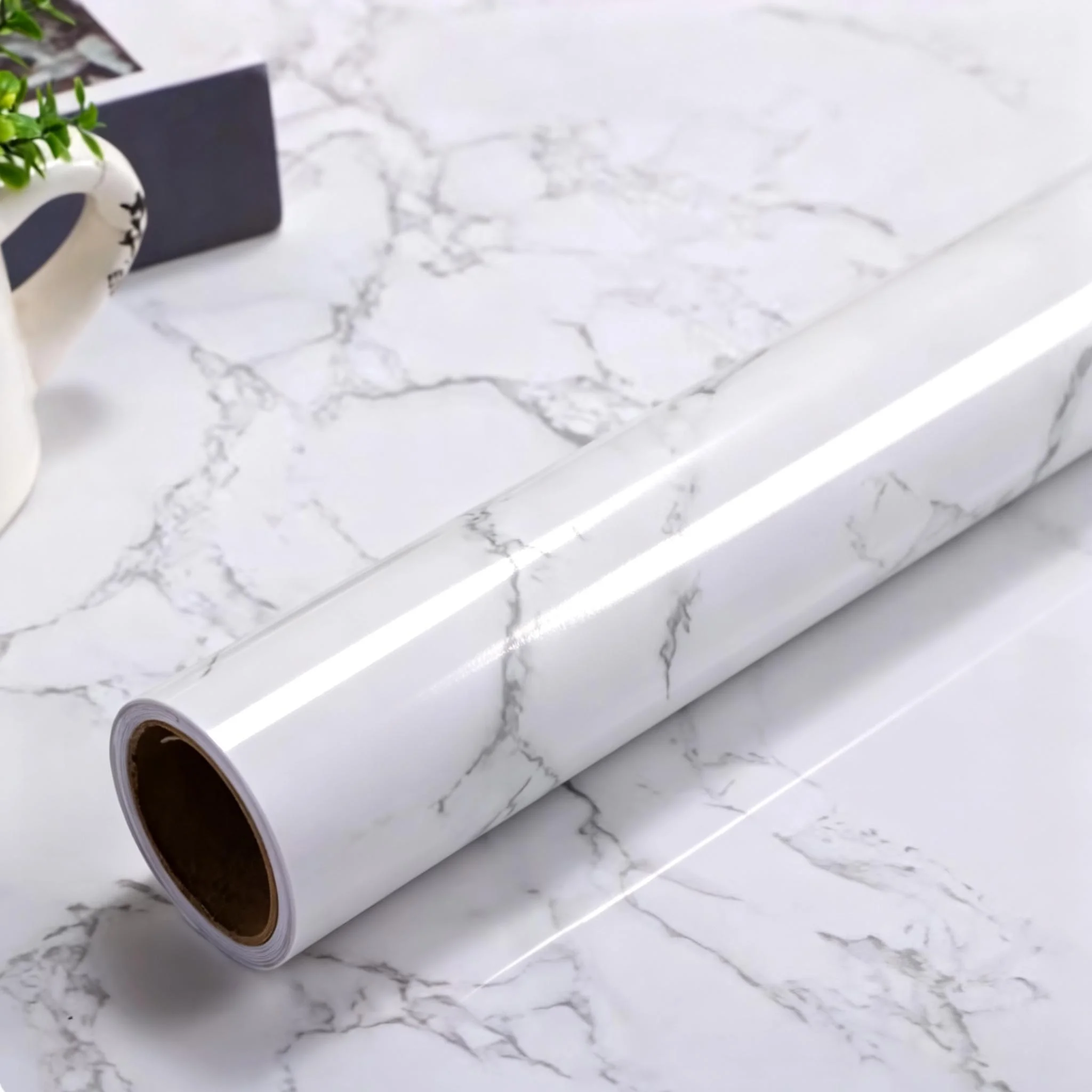 5M X 55CM Marble Self Adhesive Wallpaper Waterproof Oil Proof Kitchen Stickers Thermostability Decorative Film Home Decor