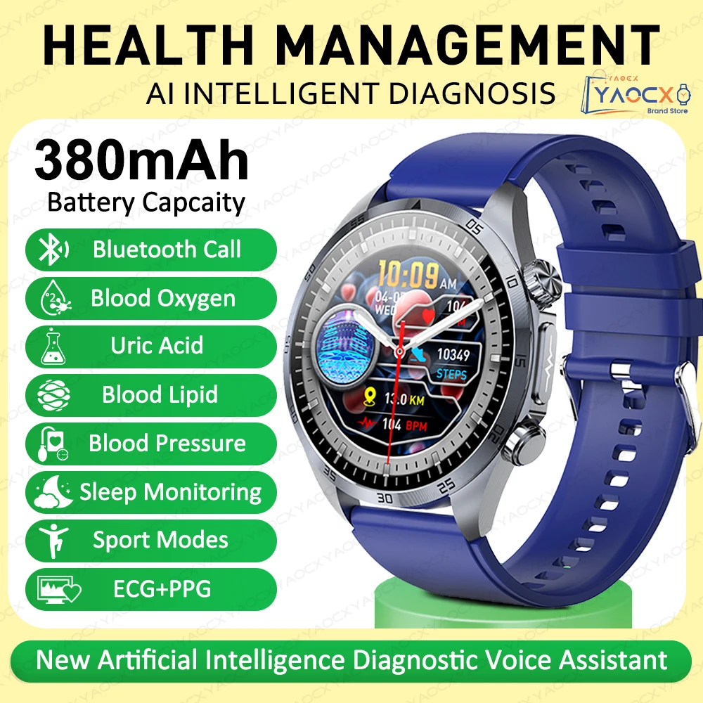 2026 Gloednieuwe upgrade Gezondheidscheck Smartwatch ECG Bloedlipiden Urinezuur Lichaamsvet Sport Waterdichte Smartwatch Voor Mannen en Vrouwen