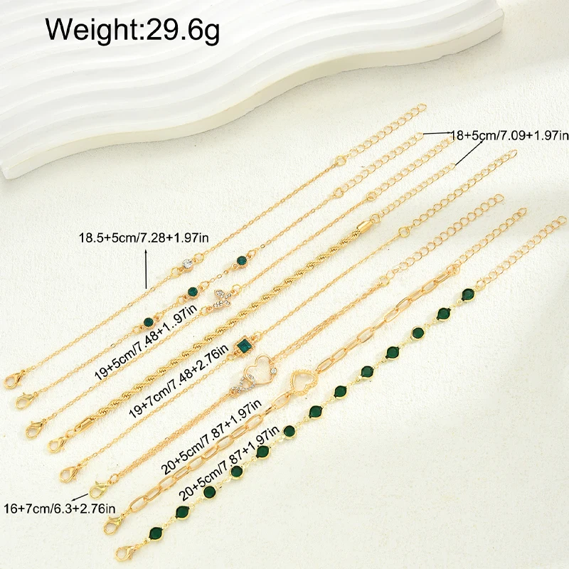5 قطع خمر القلب الأخضر كريستال سوار مجموعة للنساء أزياء جميلة فراشة حجر الراين إنفينيتي هندسية أساور مجوهرات