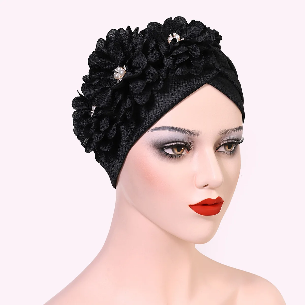 Flower Ruffle Turban Caps Women Hats African Headwrap Caps Plain Floral Bonnet Muslim Ladies Hijab Veil Femme Musulman Islam Cap