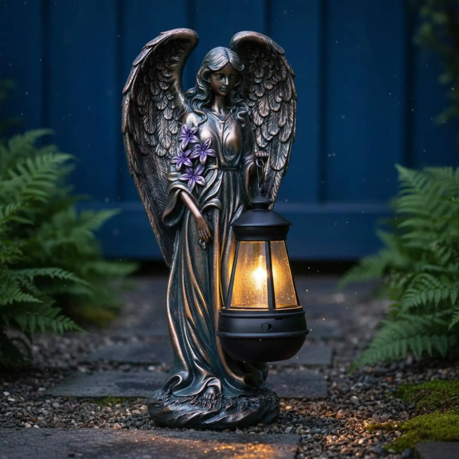 

Resin Angel Lamp Statue Weather-Resistant Solar Angel Light Outdoor Decor Hand-Painted Gift Ready Box for Yard