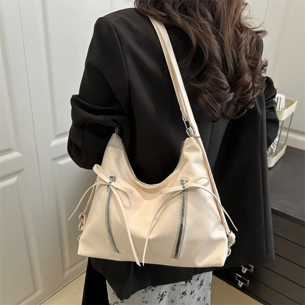 

All-match Silver Bowknot Shoulder Bag Large Capacity Korean New Style Bow Tote Bag Fashion Elegant Bow Crossbody Bag Daily