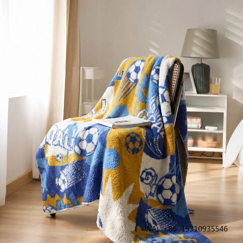 Factory Wholesale Football Pattern Polyester Knitted Blanket Custom Print Low MOQ Soccer Fan Sofa Throw Blanket ABS/ZQZX/QL
