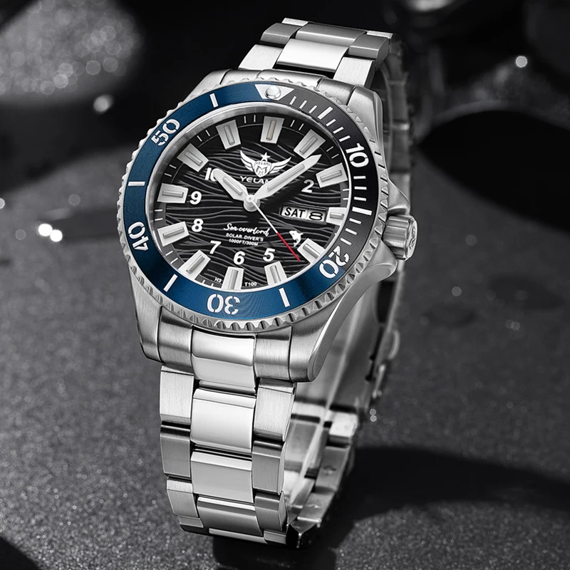 ييلانج V1217 300 متر ساعة غوص تعمل بالطاقة الشمسية اليابان VS43 سويسرية سوبر مضيئة شبح الماء مقاوم للماء الياقوت الألومنيوم الحافة Reloj #4