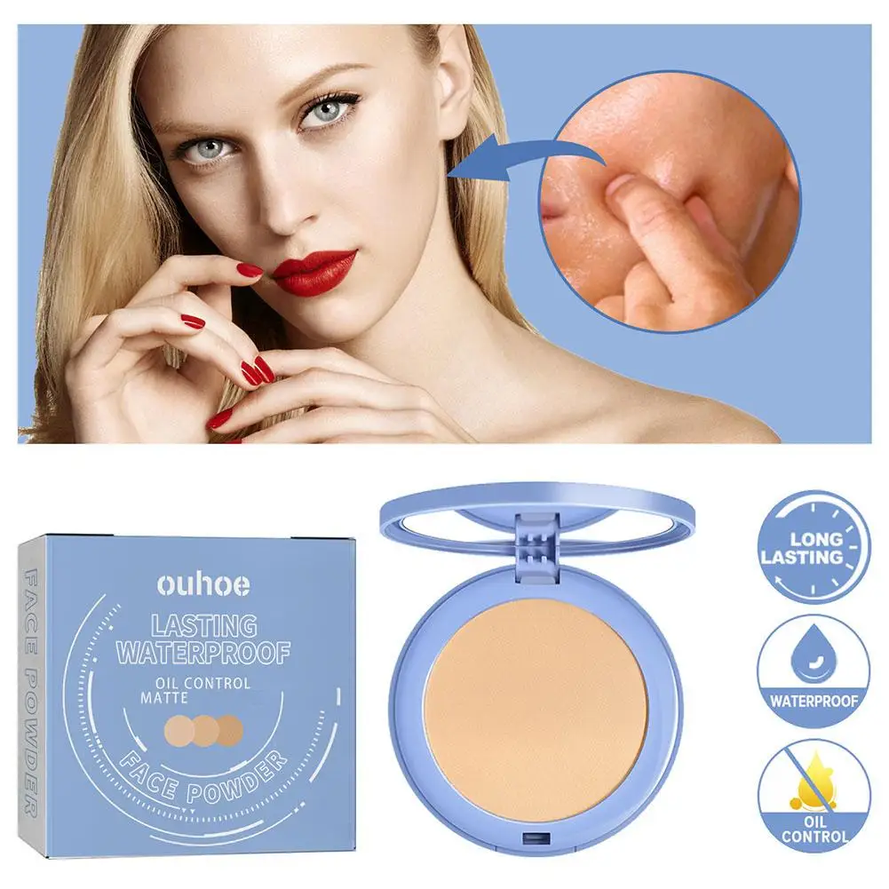 OUHOE Silk Soft Misty Powder Cake Oil Control Long-lasting Waterproof Concealer Brighten Natural Smooth Texture Face Makeup