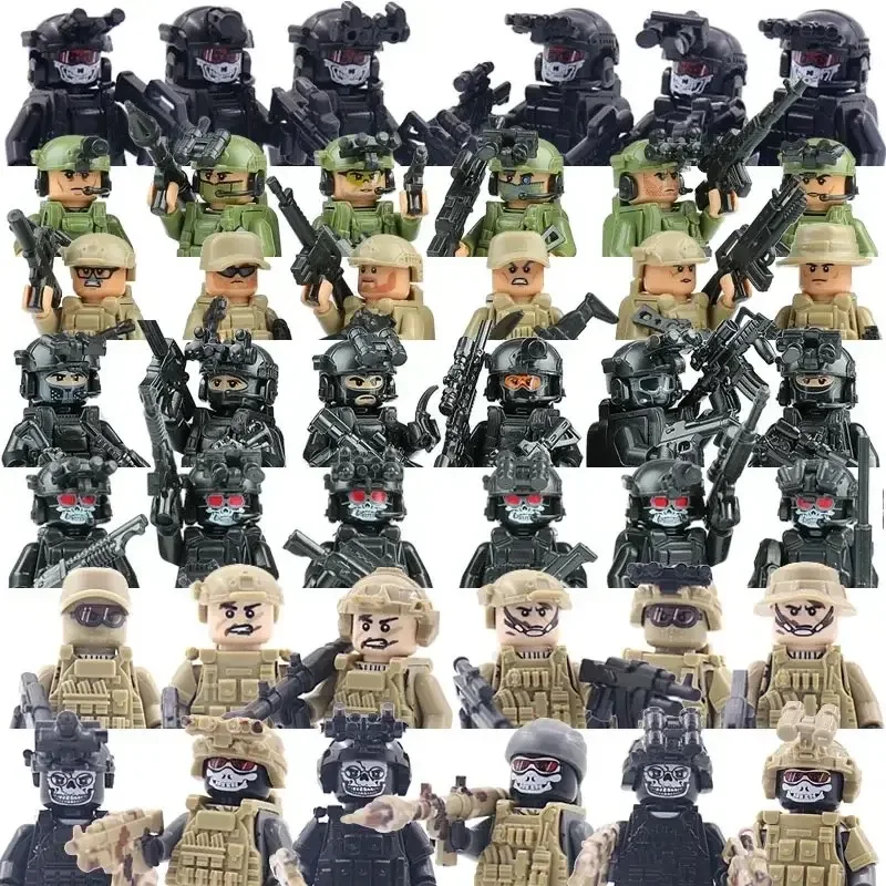 Figurines de soldats de l\'armée des forces spéciales SWAT mesurost Commando, blocs de construction d\'armes militaires de police, jouet pour enfants,