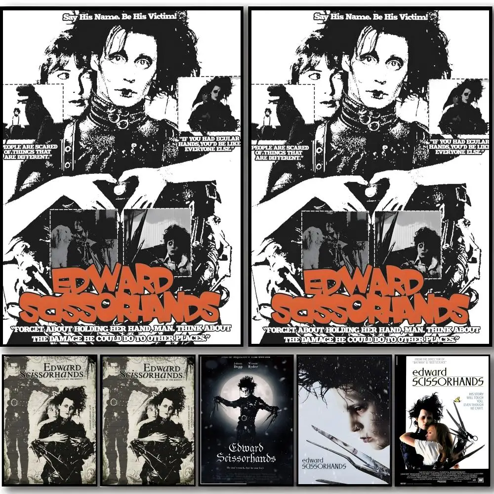 Póster gótico de Edward Scissorhands de Tim Burton, arte HD, adhesivo para pared, impermeable, decoración estética para el hogar, dormitorio, bar
