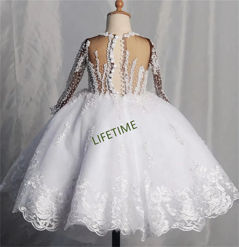 

White Flower Girl Dresses Lace Chiffon 2024 New Princess Long A-Line First Communion Dress for Holy Event